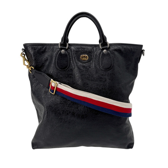 GUCCI Textured Leather Morpheus Militare Crossbody Tote Bag in Black - Picture 1 of 15